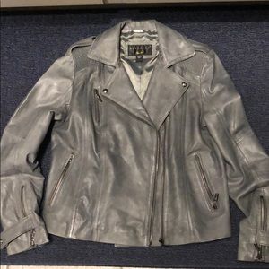 Bernardo Gray Motto Leather Jacket